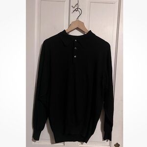 Gran Sasso Silk Cashmere Men’s Lana Polo Collar Knit Sweater 52 L Black Italy